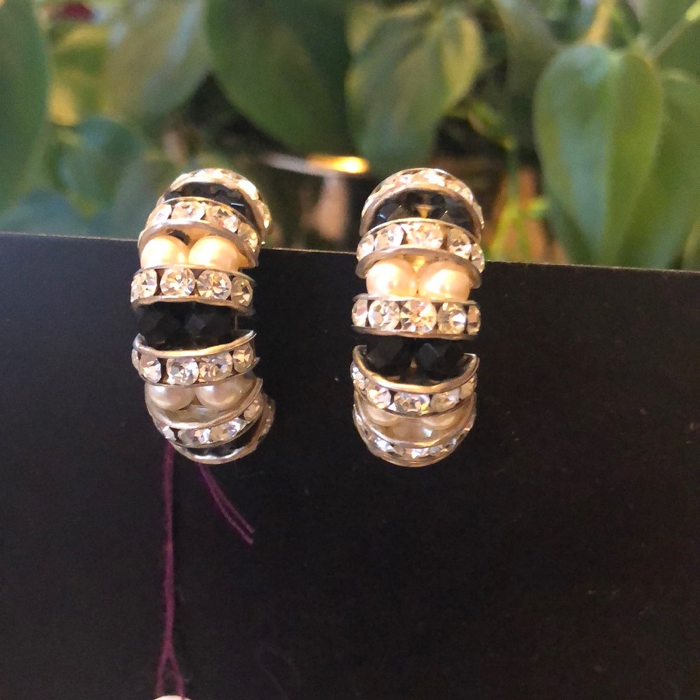 Black and Pearl Costume Earrings